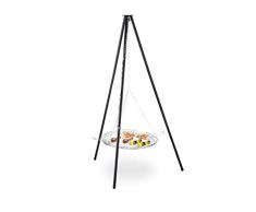 Relaxdays Barbacoa giratoria de 52 cm, Acero, Cadena Ajustable, Tres Patas (Altura x Profundidad): 151 x 100 cm, Color Negro y Plateado