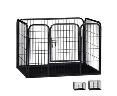 Relaxdays Jaula Perro, Cachorro y Animales Pequeños con Suelo para Interior y Exterior, Acero, Negro, 63 x 90 x 63 cm