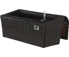 Gartenfreude Jardinera para balcón de polyrattan marca incluye suspensión y sistema de riego, color marrón bicolor, 52 x 25 x 22 cm