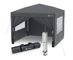 VOUNOT Carpa Plegable Gazebo 3x3m con 4 Paredes y 4 Bolsas de Arena, Cenador Pabellón de Jardín para Camping, Fiestas, Exterior, Color Gris