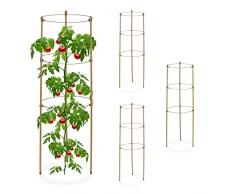 Relaxdays Set 4 Jaula Planta, Tutores Hierro y PlÃ¡stico Trepadora, 3 Anillos, Soporte Flor, BalcÃ³n, JardÃ­n, 60cm, MarrÃ³n, 80% 10%