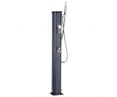 Formidra - Ducha solar Jolly Go 20L - DS-JG141NO - Ducha solar exterior de aluminio con ducha extraíble, mezclador y enjuague pies - Compacta y elegante - Antracita - 24 x 26 x 120 cm