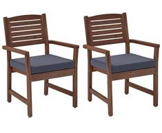Amazon Aware - Silla de comedor para exteriores con acolchado, madera de acacia, acabado en nogal, 2 unidades, capacidad de carga 102 kg