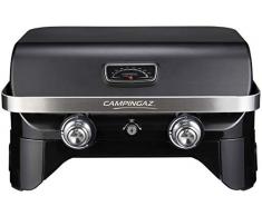 Campingaz Attitude 2100 LX barbacoa de mesa portátil a gas, 5 kW de potencia, barbacoa de gas para camping con tapa, termómetro, parrilla de hierro fundido y plancha