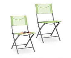Relaxdays Set 2 Sillas Jardín, Asiento Plegable Terraza, Balcón, Silla Camping Metal 120 kg, Resisten Intemperie, Verde