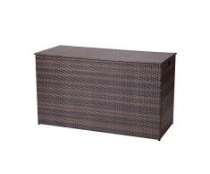 Teamson Home Muebles Exterior para Jardin y Terraza, Mimbre Ratán 700 litros Extra Grande Caja de Almacenamiento con Tapa y Forro para Patio, Marrón