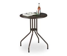 Relaxdays Mesa Jardín, Efecto Ratán, Mesita Balcón Pequeña, Plástico y Metal, Mueble Patio Resistente, 74x60 cm, Marrón