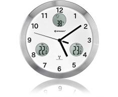 Bresser Radiocrucho MyTime io, reloj de pared grande de 30 cm con radio silencioso con indicador de temperatura y humedad interior y exterior, incluye transmisor inalámbrico para exteriores, blanco