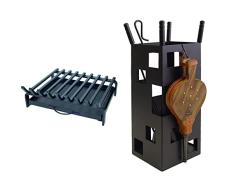 IMEX EL ZORRO 10804 - Parrilla para Chimenea con cajón (60 x 45 cm) 10042 Juego para Chimenea + Fuelle + útiles, Cuadrado (Fuelle, 50 x 20 x 20 cm), Color Negro, 20x20x50 cm