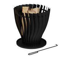 Relaxdays Brasero Exterior, Estufa Redonda con Atizador, 42 x 40 cm, Cubo Fuego de Acero, Chimenea Jardín y Patio, Negro