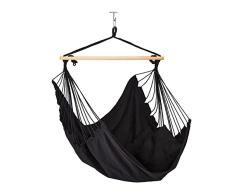 Relaxdays Hamaca de algodón, Columpio Colgante con 2 Cojines, hasta 120 kg, para Interiores y Exteriores, niños y Adultos, Color Negro
