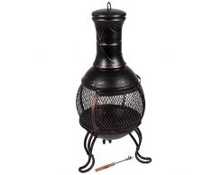 Home Discount Casa de Descuento® Acero Chimenea al Aire Libre jardín Patio Calentador Parrilla, Chimenea, Negro y Dorado Envejecido