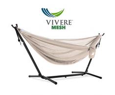 Vivere C9MESH-44 - Hamaca Doble de Malla para Arena y Cielo con Soporte de Acero Que Ahorra Espacio