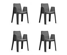 RESOL Play Set 4 Sillas de Jardín Apilables con Reposabrazos y Respaldo Ventilado | Terraza, Patio, Balcón, Comedor Exterior | Ligera y Resistente | Diseño Moderno - Color Gris Oscuro
