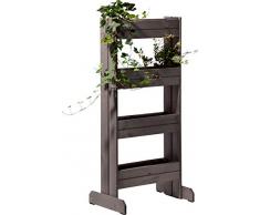 dobar® 58373FSCe - Macetero Vertical de Madera Maciza, Vertical con 4 jardineras, para jardín, terraza, balcón, Escalera de Flores, Incluye lámina para Plantas, 55 x 40 x 125 cm, Color Antracita
