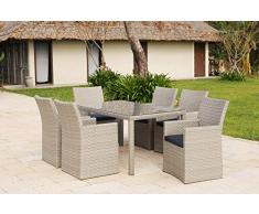 Backyard Furniture Barcelona juego de mobiliario para jardín con cojines, mimbre, 6 plazas, forma cuadrada, incluye funda para muebles impermeable