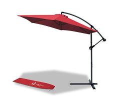 VOUNOT 300 cm Parasol Excentrico, Sombrilla de Jardín con Manivela y Funda Protectora, Protección UV, Rojo