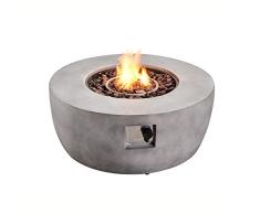 Teamson Home Mesa Grande y Brasero de Gas Propano Redondo para Jardín, Quemador para Exteriores, Hoguera sin Humo, Calentador de Muebles de Patio con Rocas de Lava y Cubierta