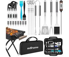 Edihome, Utensilios Barbacoa, Set Accesorios de 25 Piezas, Kit Profesional, Acero Inoxidable, Regalos Hombre, con Maletín Incluido para Parrilladas Premium