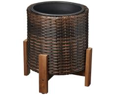 Amazon Basics Maceta de mimbre con soporte de madera y revestimiento de plástico interior, 33 cm, marrón