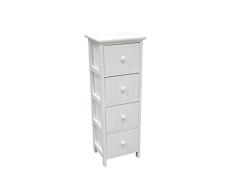 CAJONERA Vertical Blanca Estrecha - 4 CAJONES-Cajonera o mesita de Noche de Madera Blanca con 4 cajones a Rayas Verticales. (27×23×76.5)