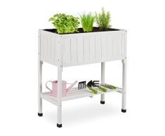 Relaxdays Bancal Alto de Aluminio, Estante Alto x 80 x 74 x 38 cm, jardín, balcón y terraza, Mesa de plantación, Madera de Abeto, Color Blanco