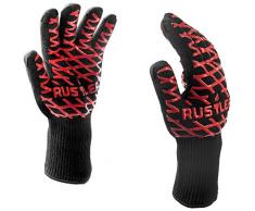 Rustler RS-8823 Barbacoa-Guantes Resistentes al Calor hasta 350°C-Certificado EN 407-Guantes de Protección para Parrilla, Horno, Chimenea y Fogata, Rojo