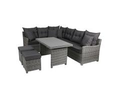 greemotion Juego de salón de ratán Miami Comfort, Conjunto de Muebles de jardín en Cinco Piezas con Cojines para Sentarse, Muebles de jardín cómodos con Mesa de Comedor en Color Antracita