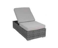greemotion Tumbona de Jardín Bari, Tumbona Modular de Poli ratán con Respaldo Regulable 5 Posiciones y Cojines, Aprox. 140,5 x 35/45 x 71 cm, Antracita/Gris