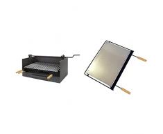 IMEX EL ZORRO 71519 - Cajón para Barbacoa con Elevador y Parrilla de INOX, 72 x 40 x 33 cm & Imex El Zorro 71618 - Plancha para barbacoa, hierro, Gris, 68 x 41 cm