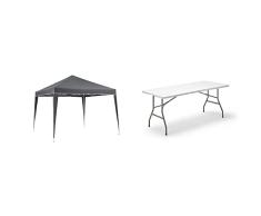 KG KITGARDEN - Carpa Plegable 3x3 Multifuncional, Gris, Deluxe GR & Mesa Plegable Multifuncional, 180x74x74cm, Blanco, KG Folding 180