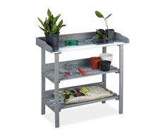 Relaxdays Mesa para huerto Urbano con Tres estantes, Madera, 86 x 92 x 42 cm, Gris