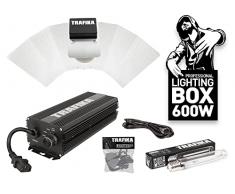 TRAFIKA Kit ILUMINACIÓN Cultivo BALASTRO Digital 600W: BALASTRO Digital Regulable 600W + Bombilla 600W + 4M Cable + POLEAS + Reflector/Kit ILUMINACION/BALASTRO ELECTRÓNICO