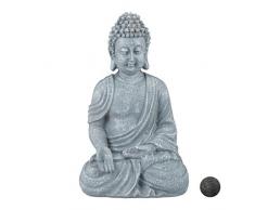 Relaxdays, Gris Claro, Estatua Buda Sentado para Jardín o Salón, Resina Sintética, 30 cm