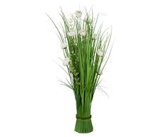 GILDE Planta Decorativa de Plantas – Hierba con Flores Blancas – Decoración de Mesa Boda – Flores Artificiales – Altura 70 cm