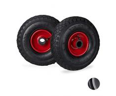 Relaxdays, Negro-Rojo Pack de Dos Ruedas de Carretilla, 3.00-4, Llanta de Acero, Eje de 25mm