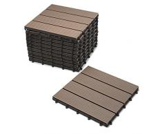 SAM® Baldosas en WPC con sistema de click, set de 11 piezas de aprox. 1 m², color marrón chocolate, baldosas de jardín con 4 tablones, suelo con estructura de drenaje