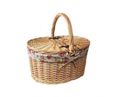 Red Hamper Buff Willow - Cesta de Picnic Ovalada con Doble Tapa y Forro de Rosa de jardín