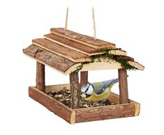 Relaxdays Comedero Pájaros Madera, Corteza y Musgo, Colgante, 19x21x23 cm, Alimentador Aves Silvestres, Marrón Natural