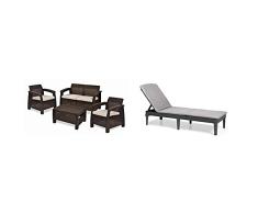 Keter Set Corfu Lounge Conjunto De Jardín, Marrón, 76X170X58 Cm + Jaipur Tumbona con Cojín