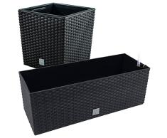 Juego macetas Rato: macetero 64 litros y jardinera rectangular 17 litros color antracita