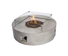 Teamson Home Mesa y Brasero Redondo de Gas Propano Muy Grande para Jardín, Quemador para Exteriores, Hoguera sin Humo, Calentador de Muebles de Patio con Rocas de Lava y Cubierta