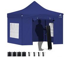 VOUNOT Carpa Plegable Gazebo 3x3m con 4 Paredes, Cenador Impermeable Pabellón de Jardín para Camping, Fiestas, Exterior, Color Azul