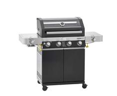 RÖSLE VIDERO G4-S Vario+ - Barbacoa de gas en color negro, 30 mbar, con 4 quemadores de acero inoxidable, zona de preparación adicional y quemador en el lateral, acero con recubrimiento de polvo