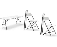 KG KITGARDEN - Mesa Plegable Multifuncional, 180x74x74cm, Blanco, KG Folding 180 + 2 Packs de 2 Sillas Plegables Multifuncional, Blanco, Every