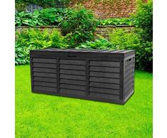 Gr8 Garden Plástico Negro Caja Almacenamiento Tapa Patio Caseta Utilidad Cojín Pecho Madera Valla Panel Efecto Grande Camión Interior Mueble Exterior