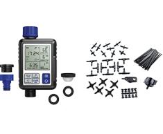 Aqua C4110 Digital de Riego con Pantalla Panorámica, Programador Full Vision 2 + KITG002 Pack Básico de Accesorios de 4 mm para Todo Tipo de Riego por Goteo Gota, Negro