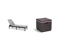 Keter Jaipur Tumbona con cojín + Curver Ice Cube Mesa Nevera para jardín, 5 litros, Marrón, 41x41x41 cm
