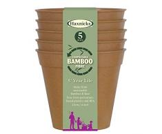 Haxnicks Pot110201 - Macetas de Fibra de bambú sostenibles para Interiores y Exteriores, 5 Pulgadas de diámetro, Paquete de 5, Terracota