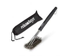 Relaxdays Cepillo para Barbacoa con Funda, Acero Inoxidable, Negro, 11 x 7 x 48 cm